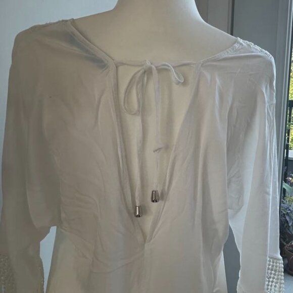 Solitary Swim White Beach Cover-Up Dress With Crochet And Fringe Sleeves - US S - Picture 5 of 8